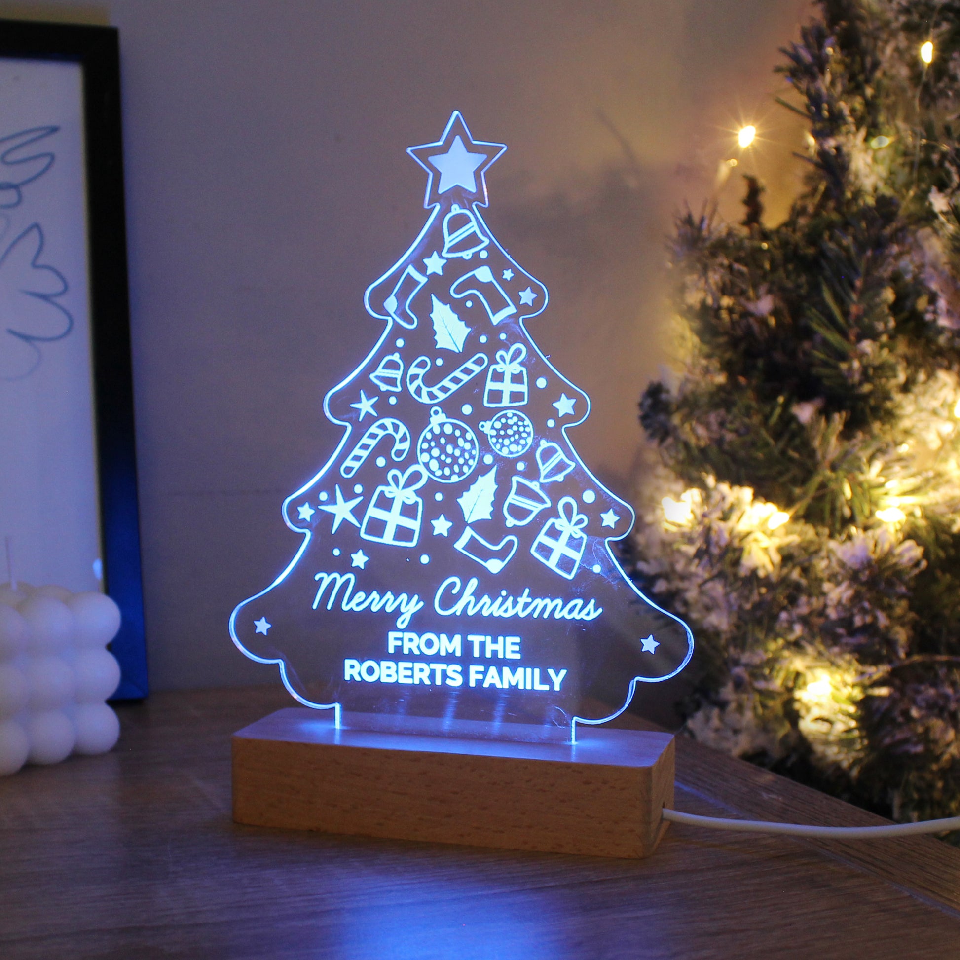 Personalised Christmas Tree Wooden Based LED Light - MK&JD Gifts