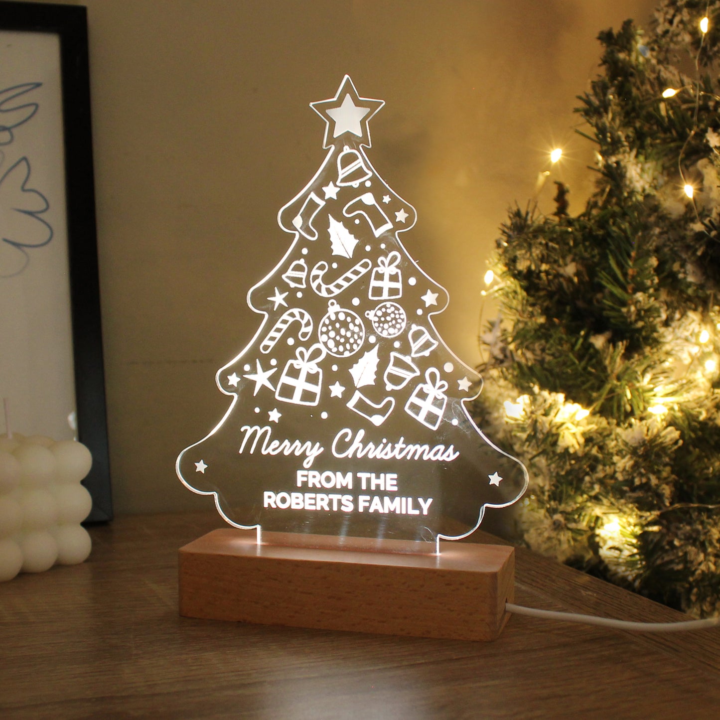 Personalised Christmas Tree Wooden Based LED Light - MK&JD Gifts