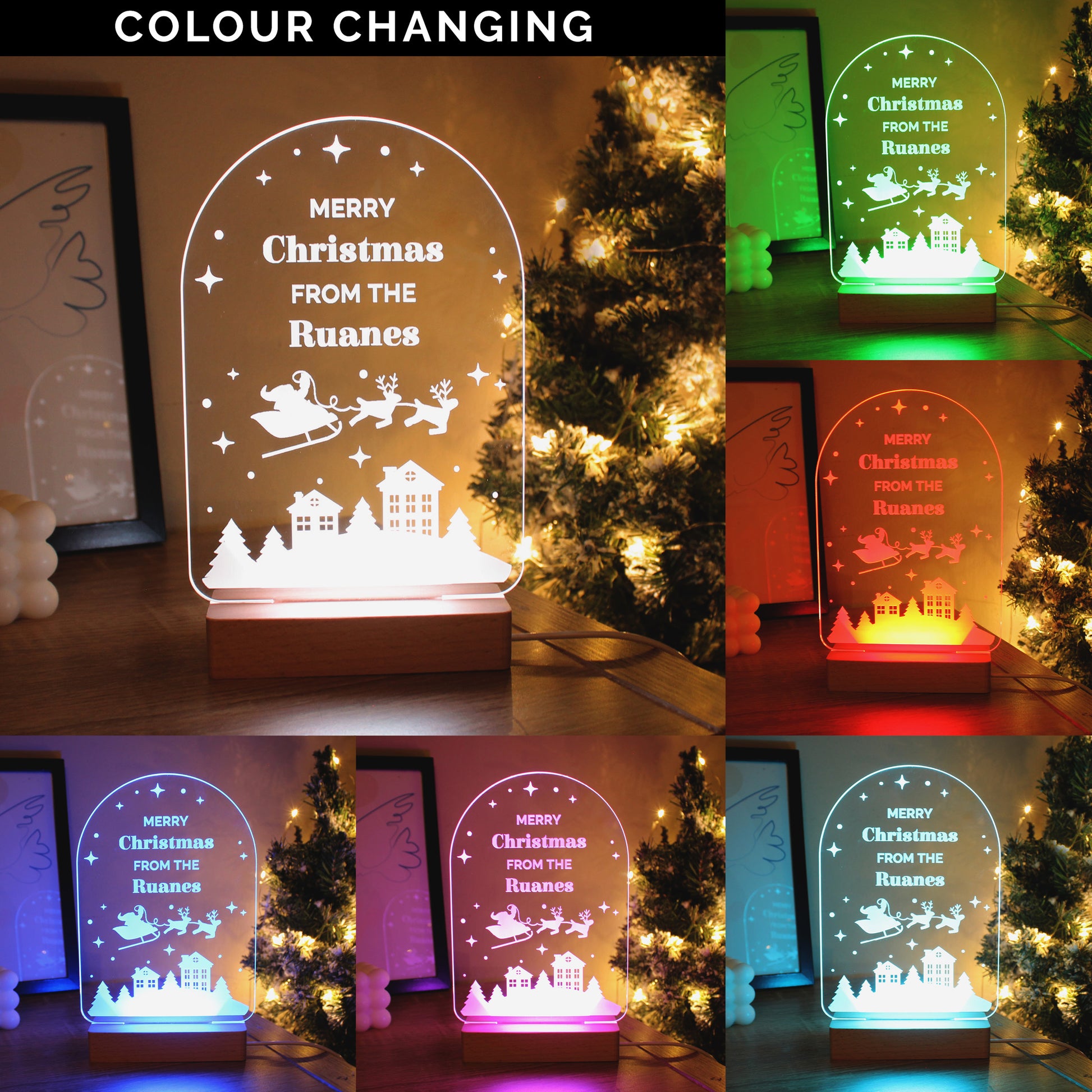 Personalised Christmas Wooden Based LED Light - MK&JD Gifts