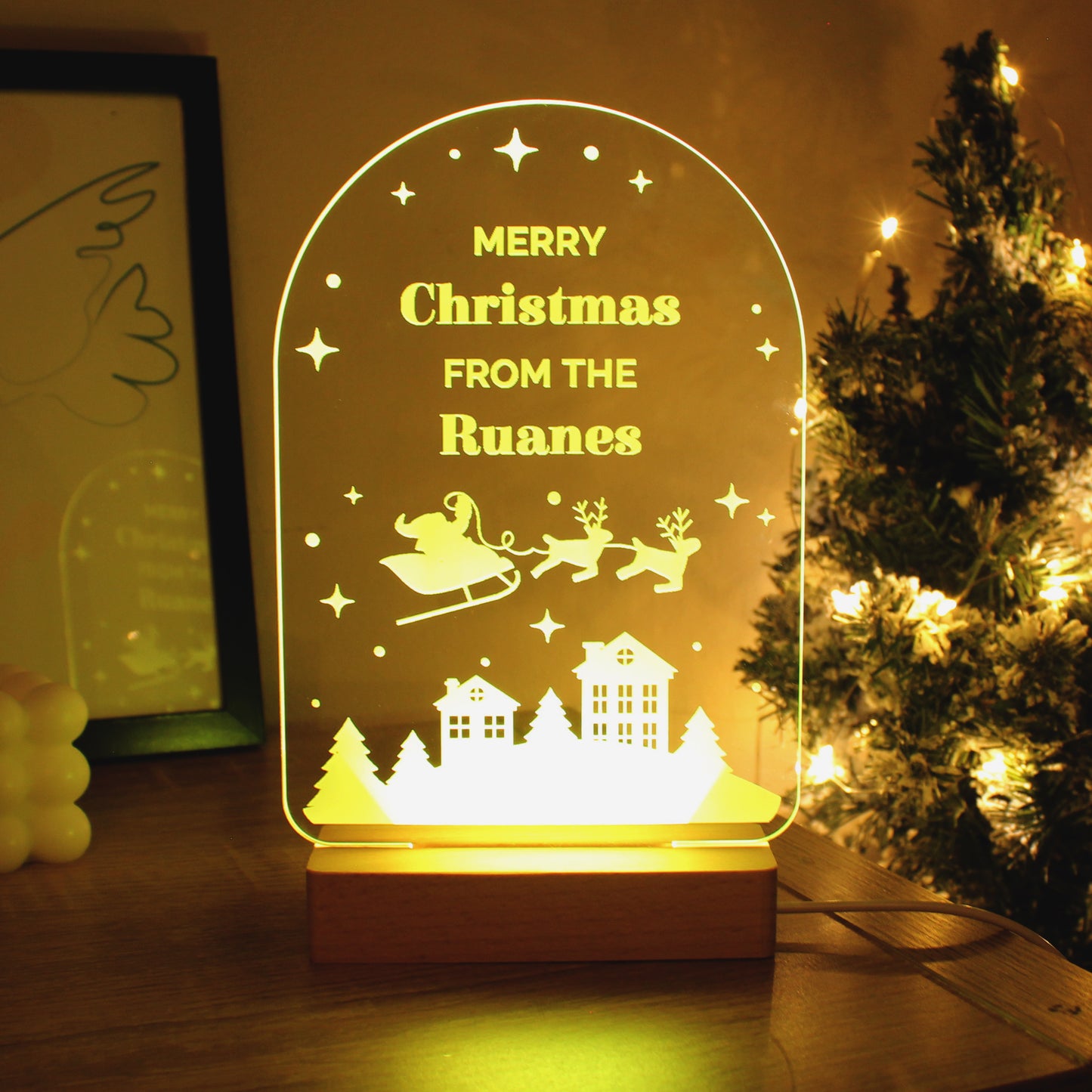 Personalised Christmas Wooden Based LED Light - MK&JD Gifts