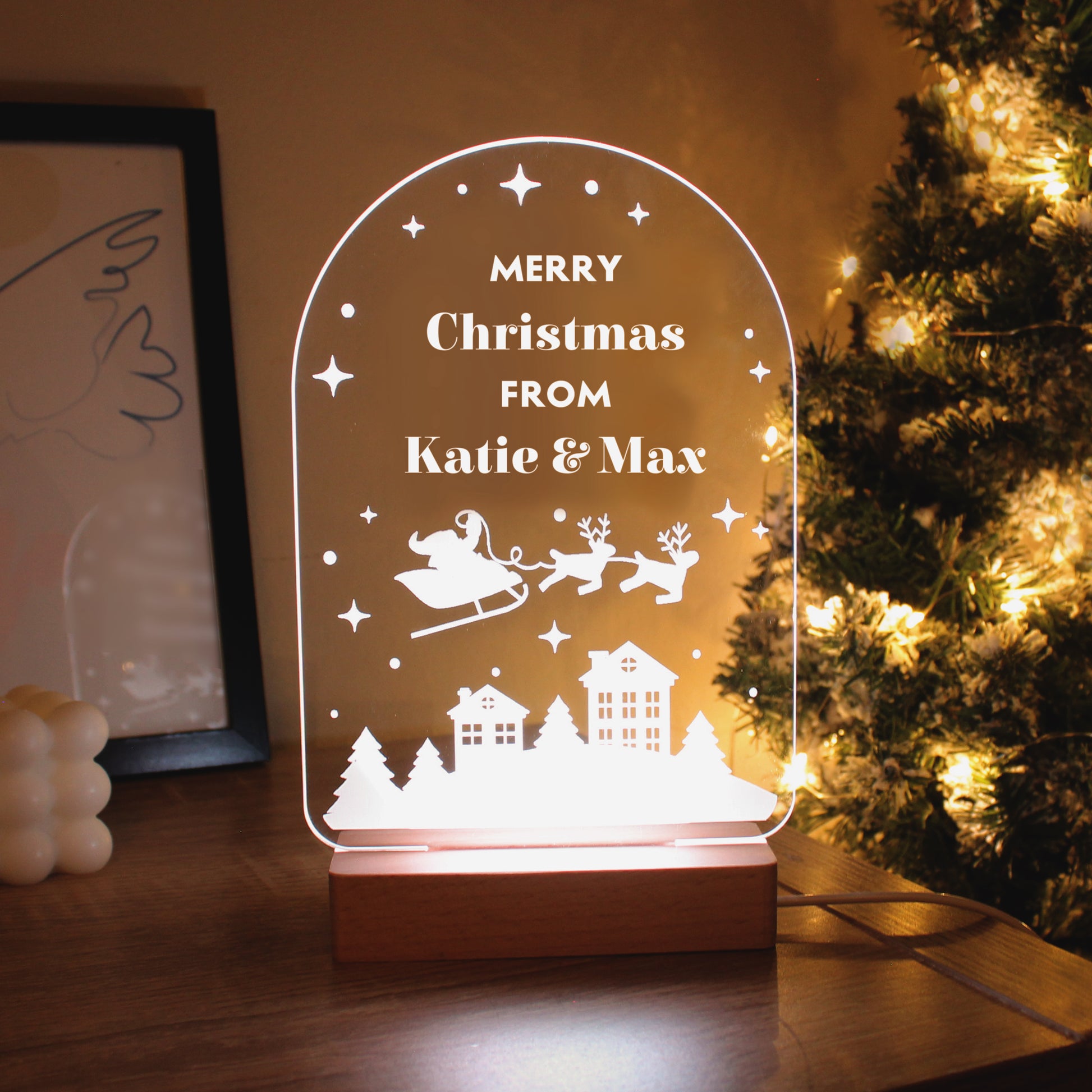 Personalised Christmas Wooden Based LED Light - MK&JD Gifts