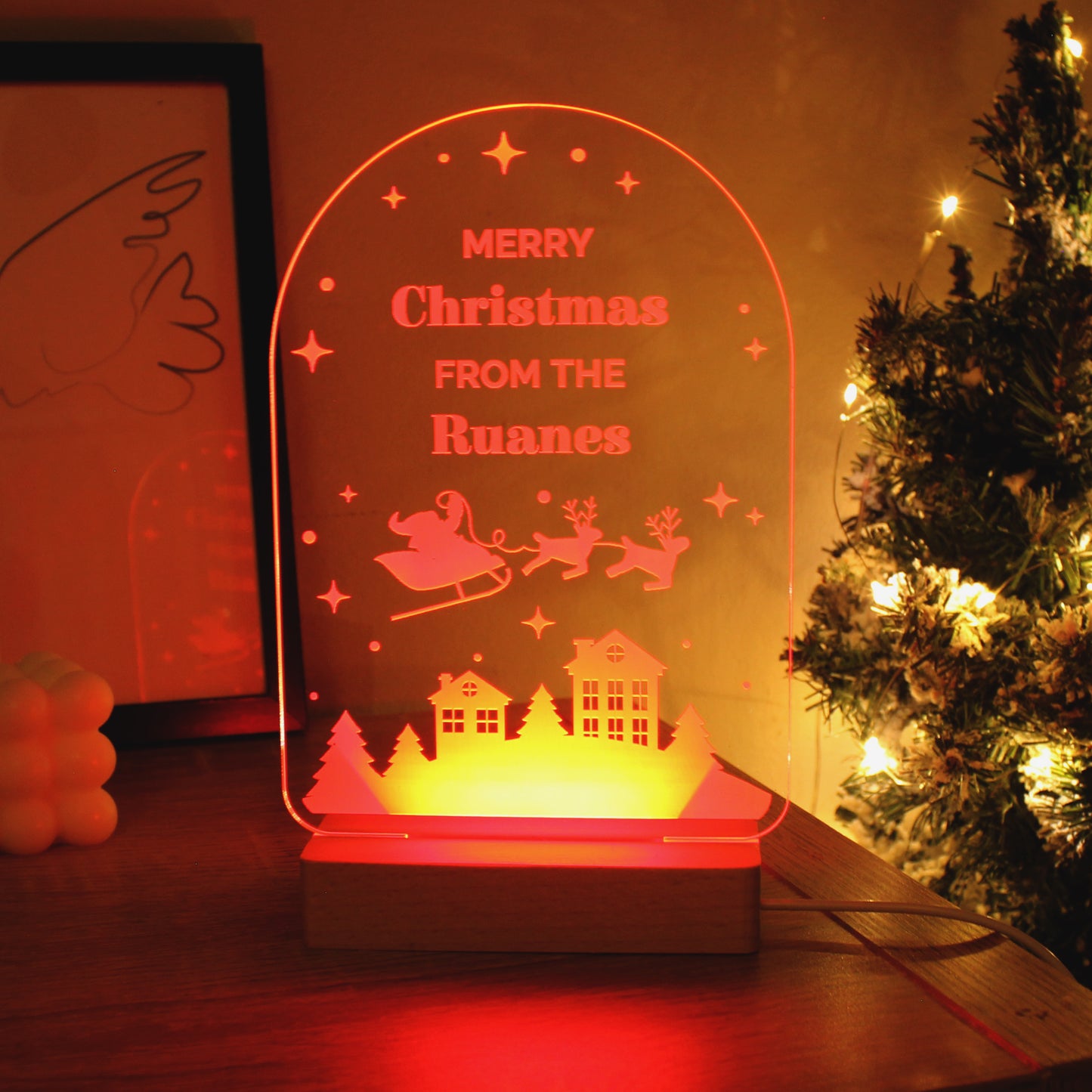 Personalised Christmas Wooden Based LED Light - MK&JD Gifts