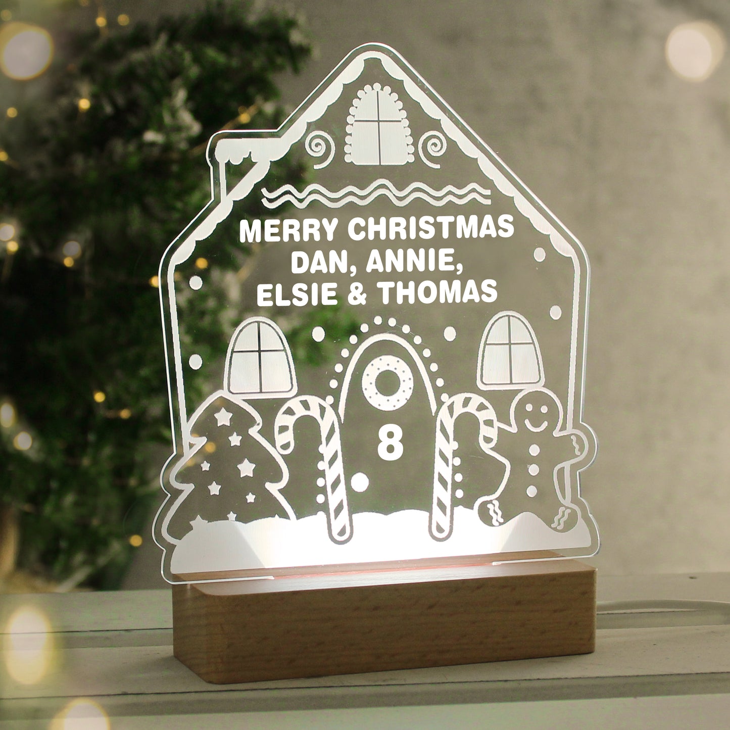 Personalised Gingerbread House Christmas Wooden Based LED Light - MK&JD Gifts