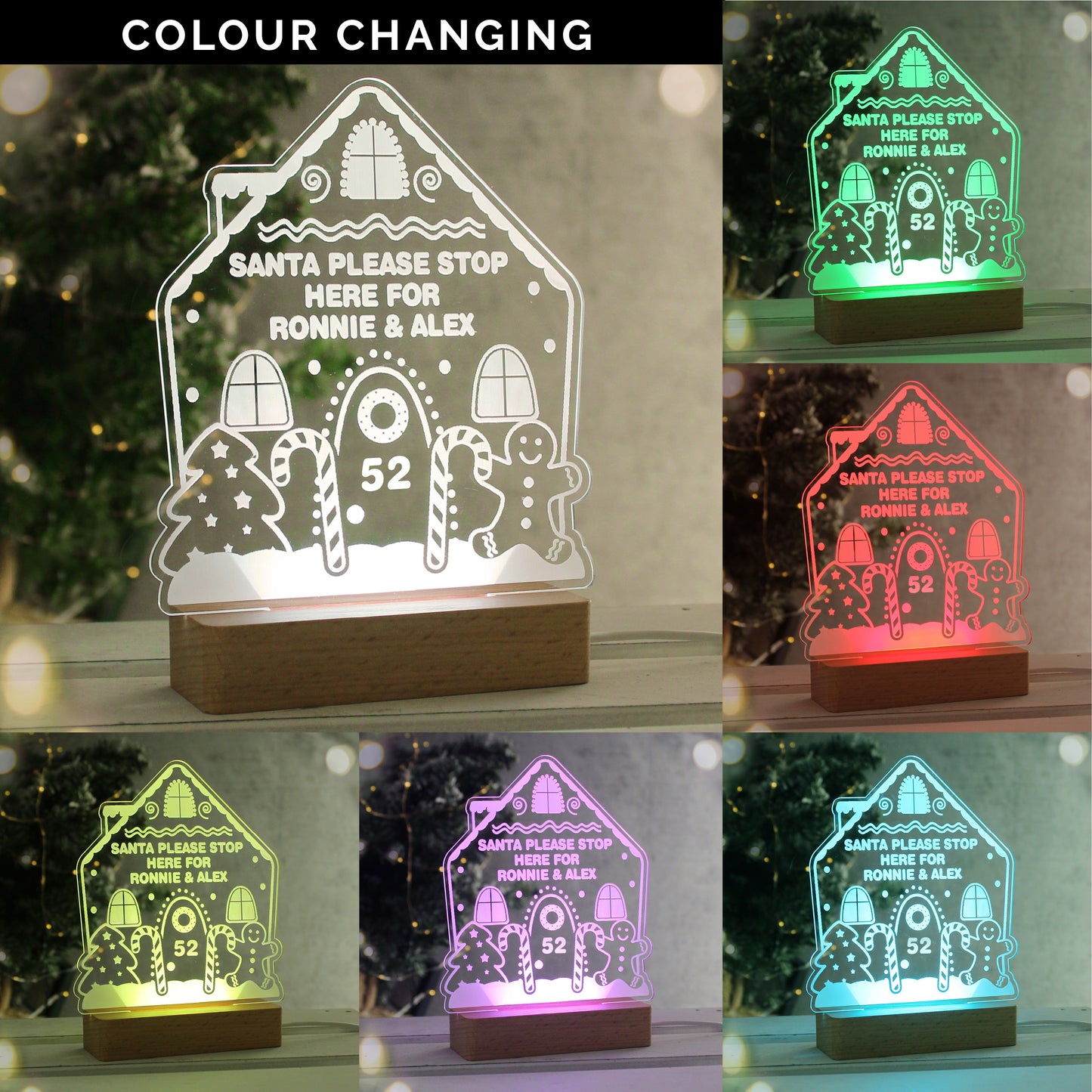 Personalised Gingerbread House Christmas Wooden Based LED Light - MK&JD Gifts