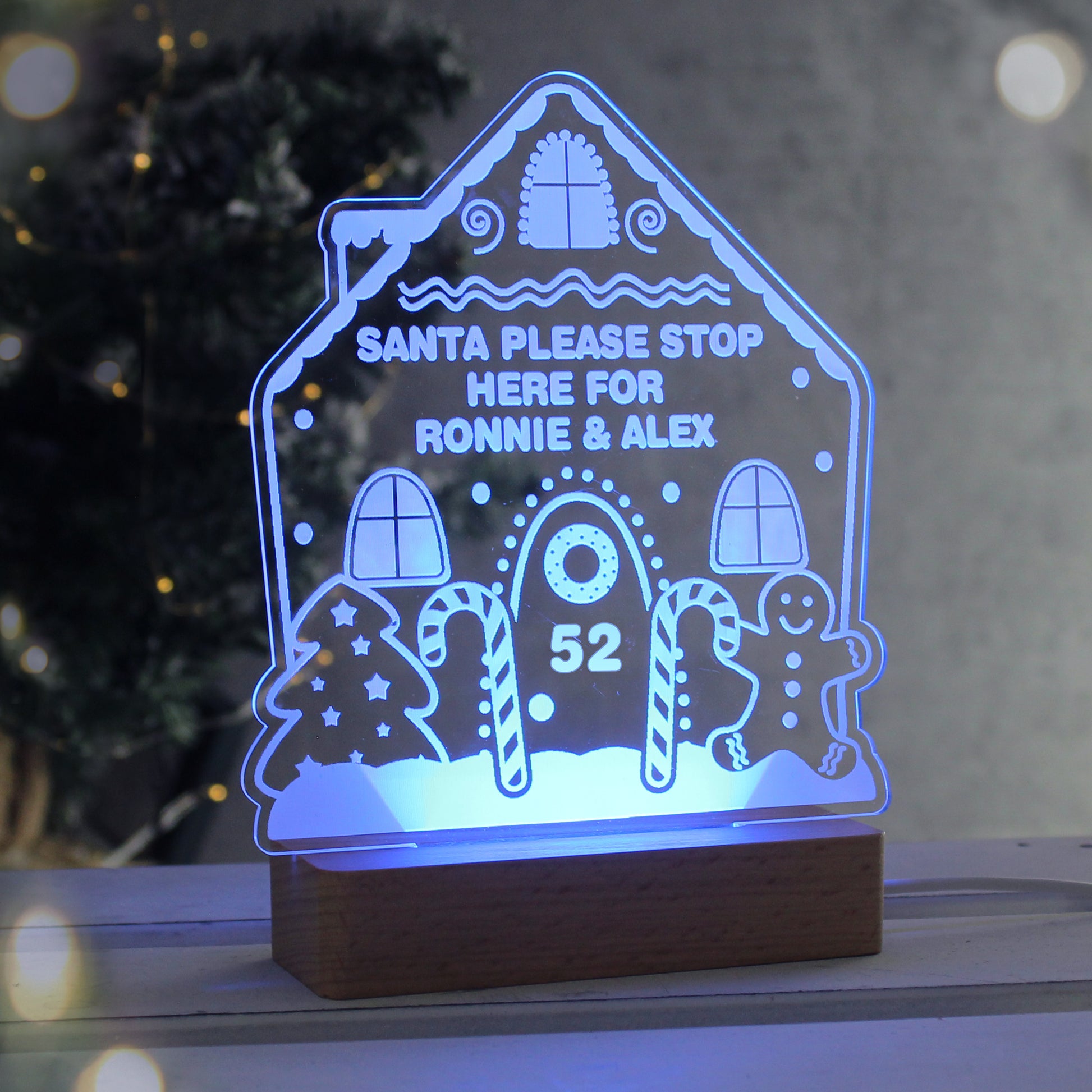 Personalised Gingerbread House Christmas Wooden Based LED Light - MK&JD Gifts