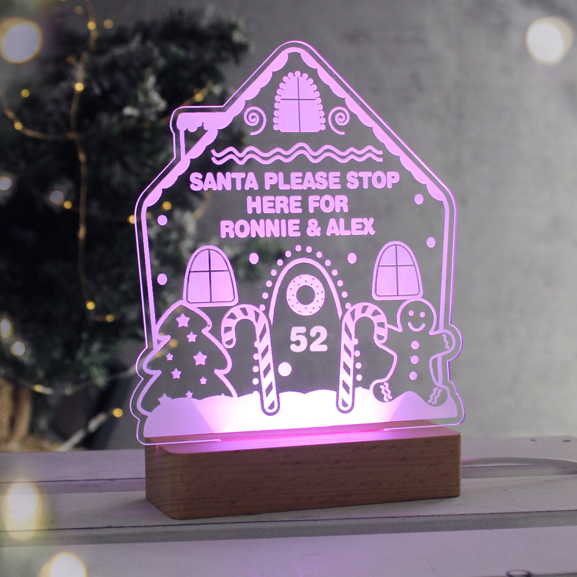 Personalised Gingerbread House Christmas Wooden Based LED Light - MK&JD Gifts