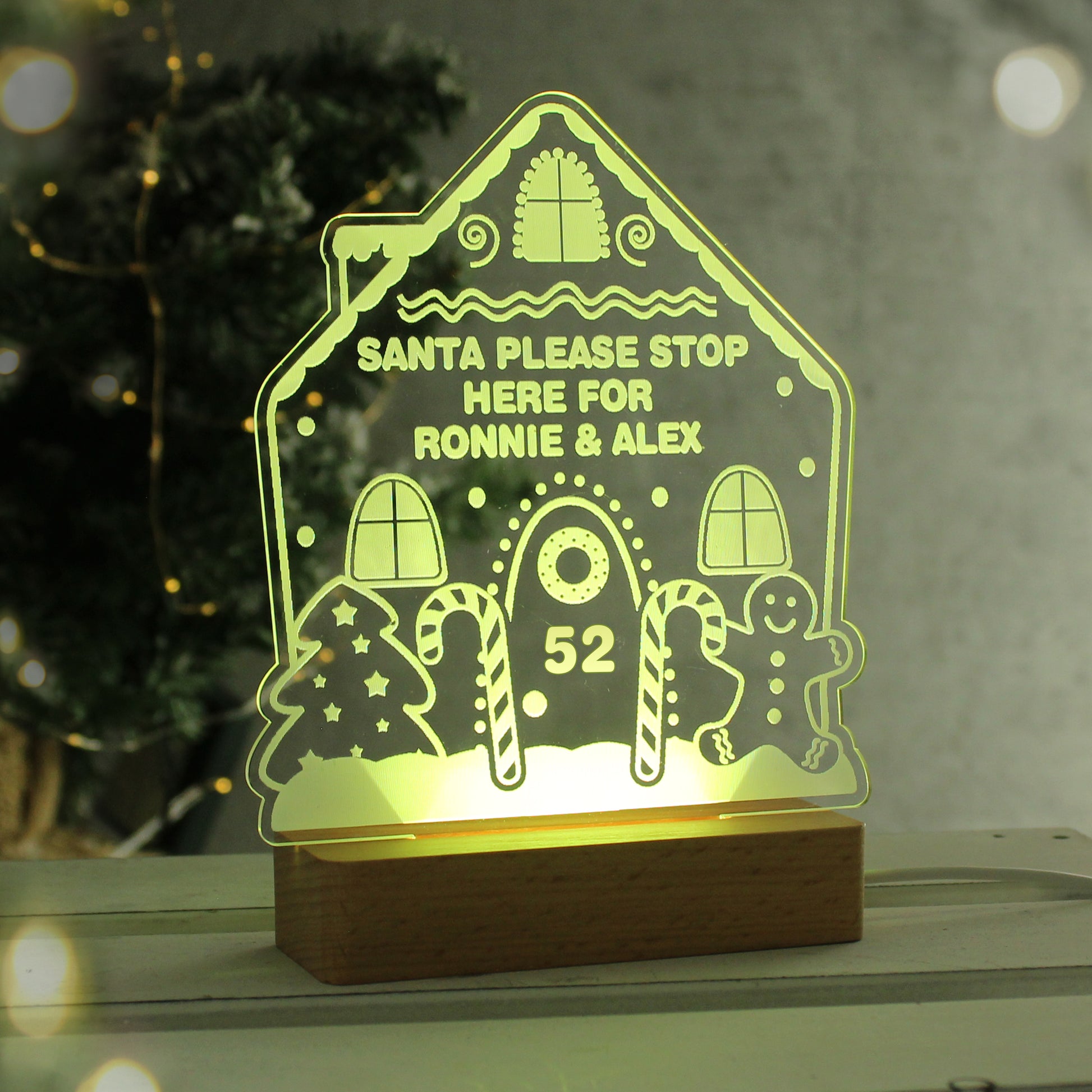 Personalised Gingerbread House Christmas Wooden Based LED Light - MK&JD Gifts