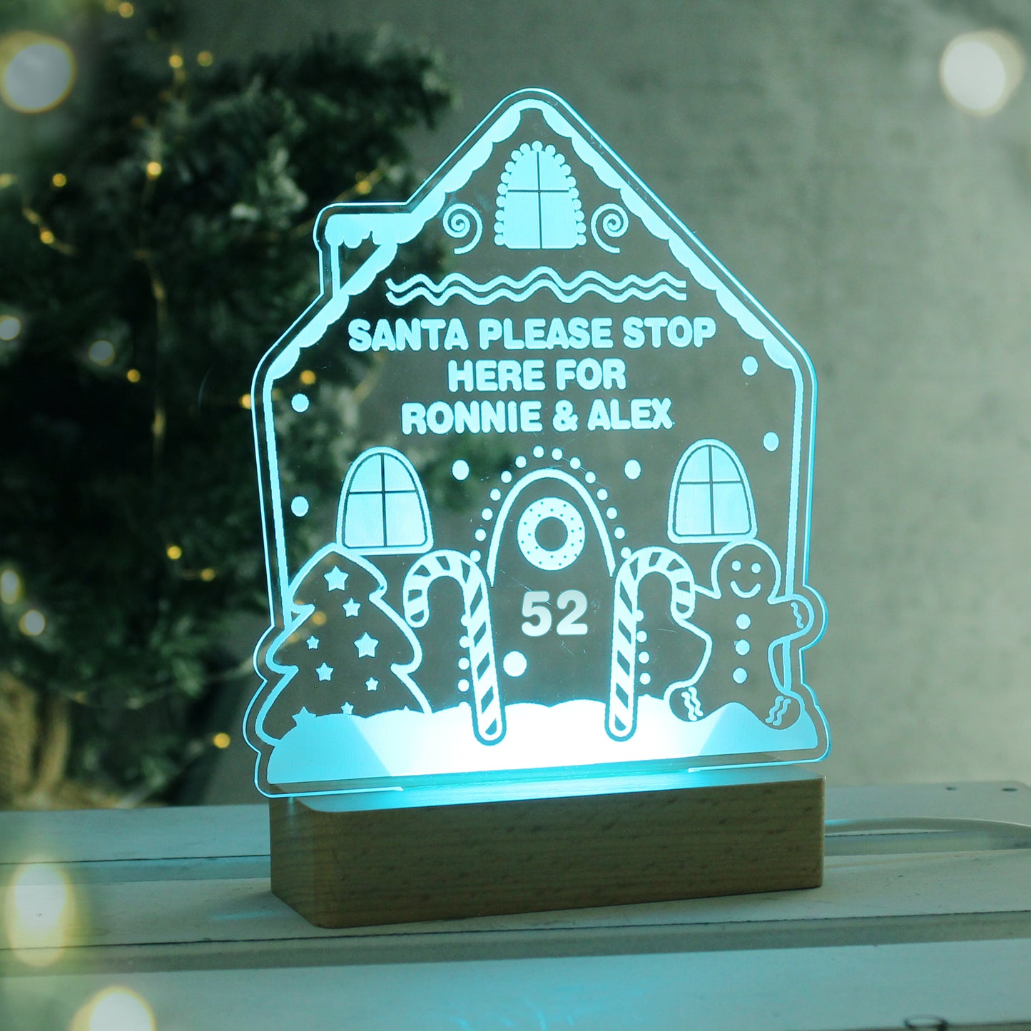 Personalised Gingerbread House Christmas Wooden Based LED Light - MK&JD Gifts