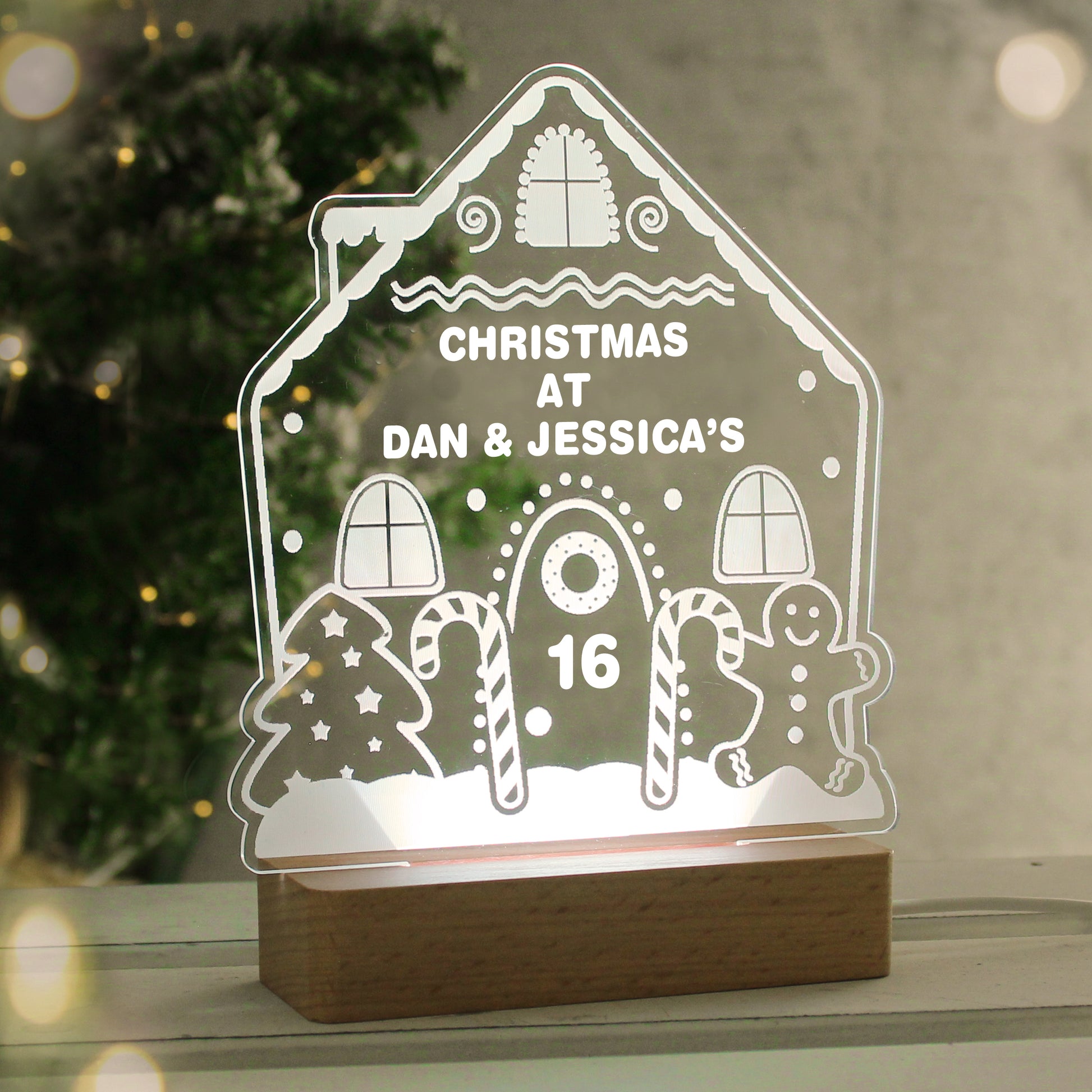 Personalised Gingerbread House Christmas Wooden Based LED Light - MK&JD Gifts