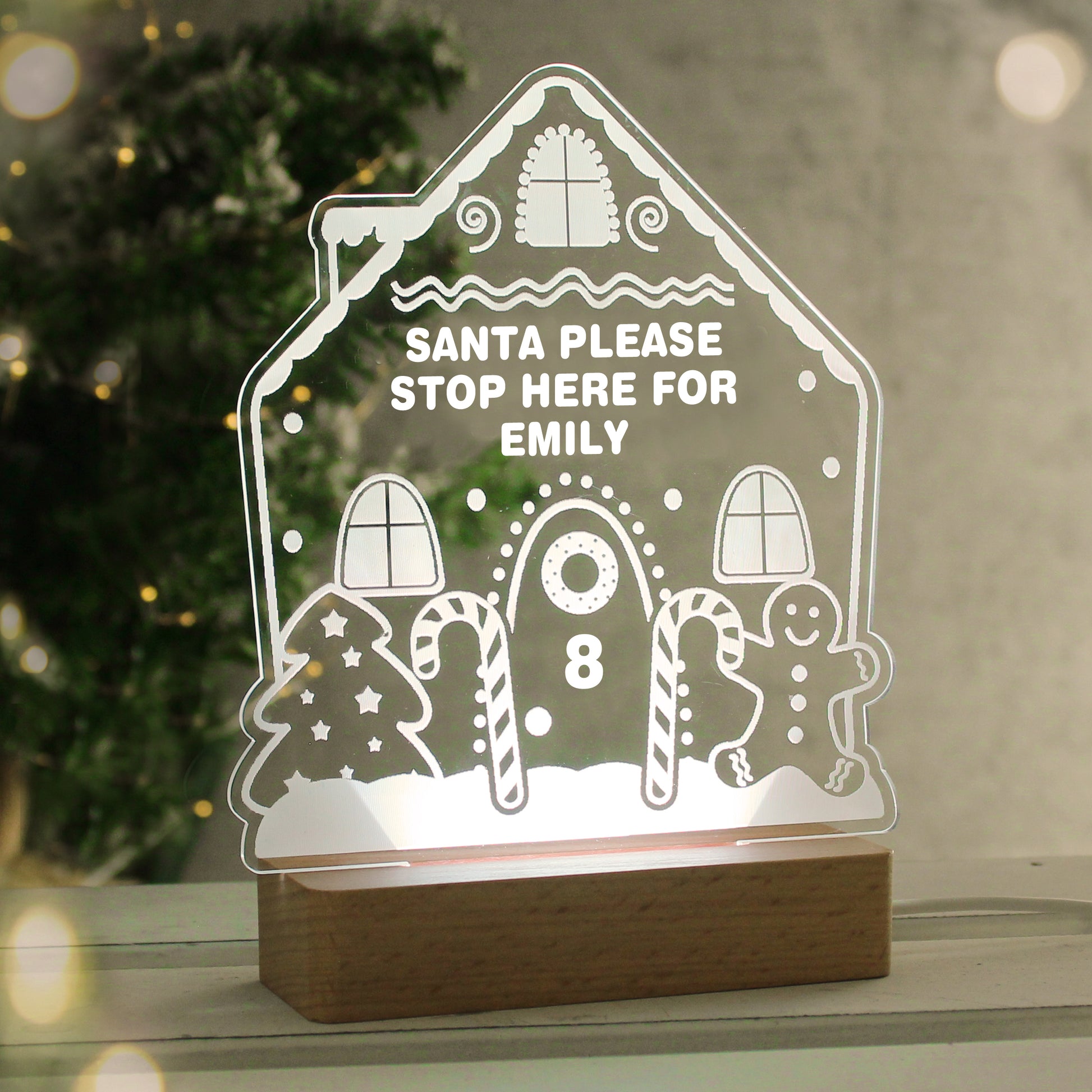 Personalised Gingerbread House Christmas Wooden Based LED Light - MK&JD Gifts