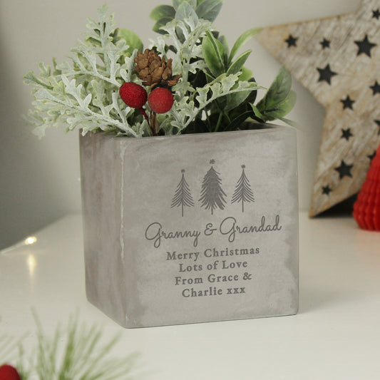 Personalised Christmas Tree Concrete Planter - MK&JD Gifts