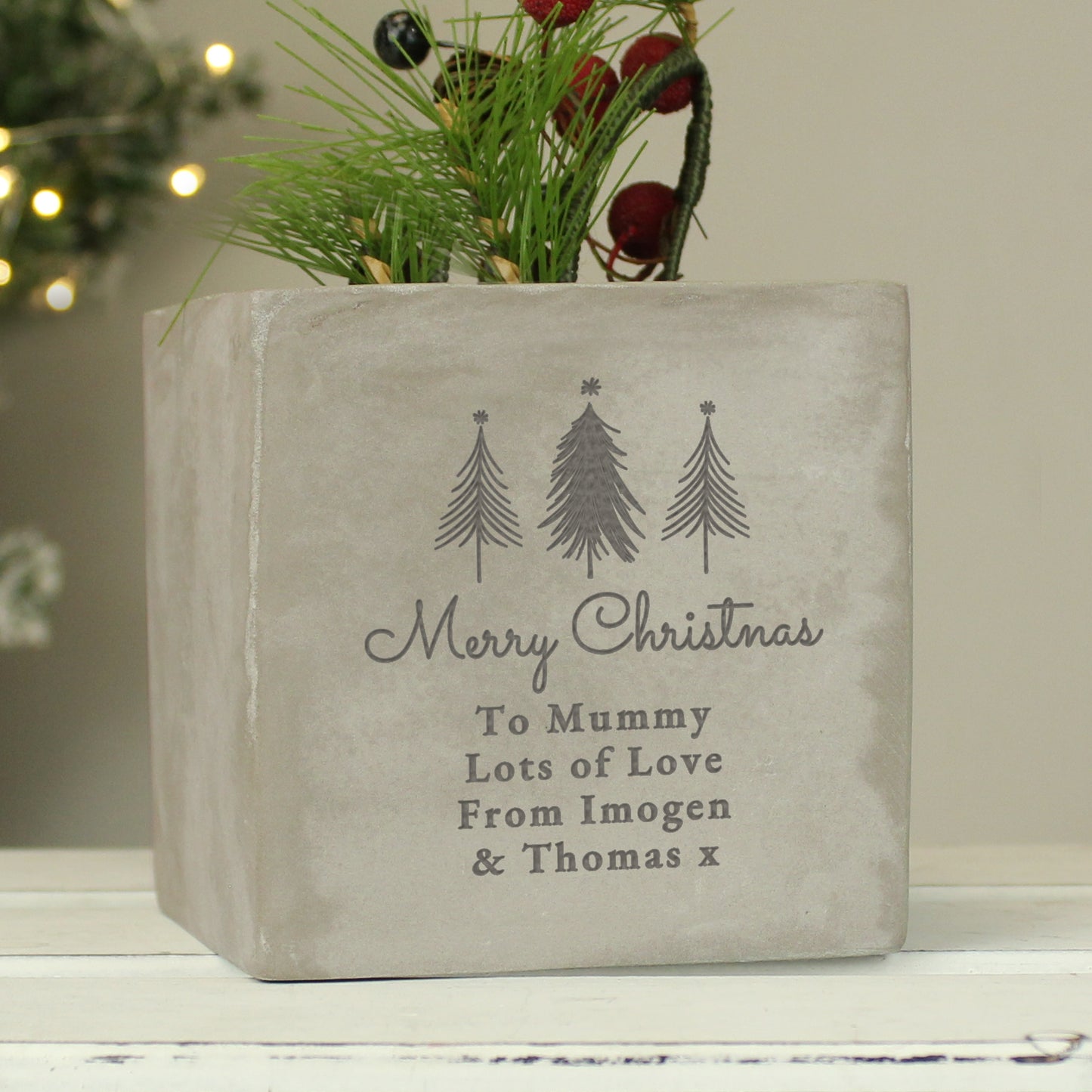 Personalised Christmas Tree Concrete Planter - MK&JD Gifts