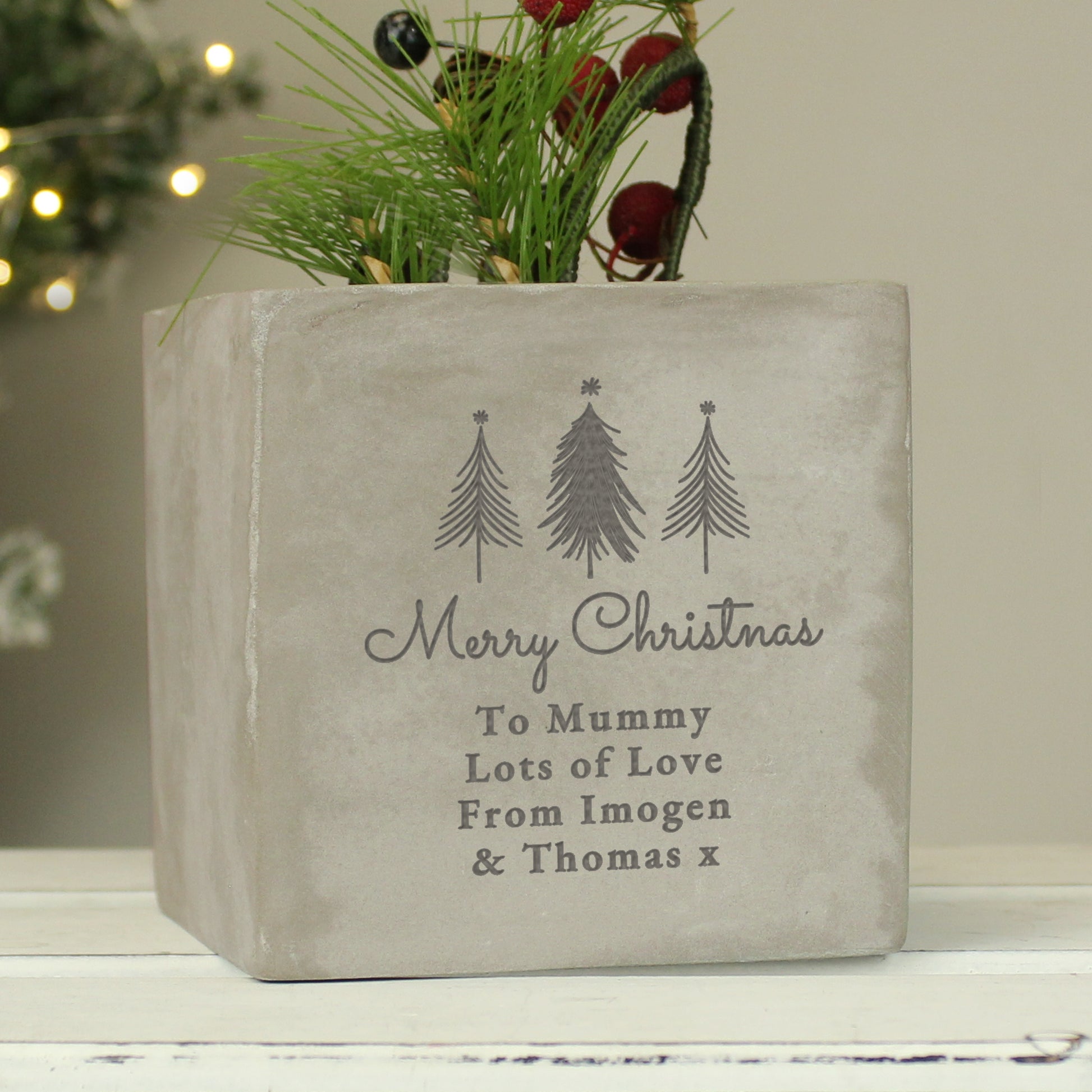Personalised Christmas Tree Concrete Planter - MK&JD Gifts