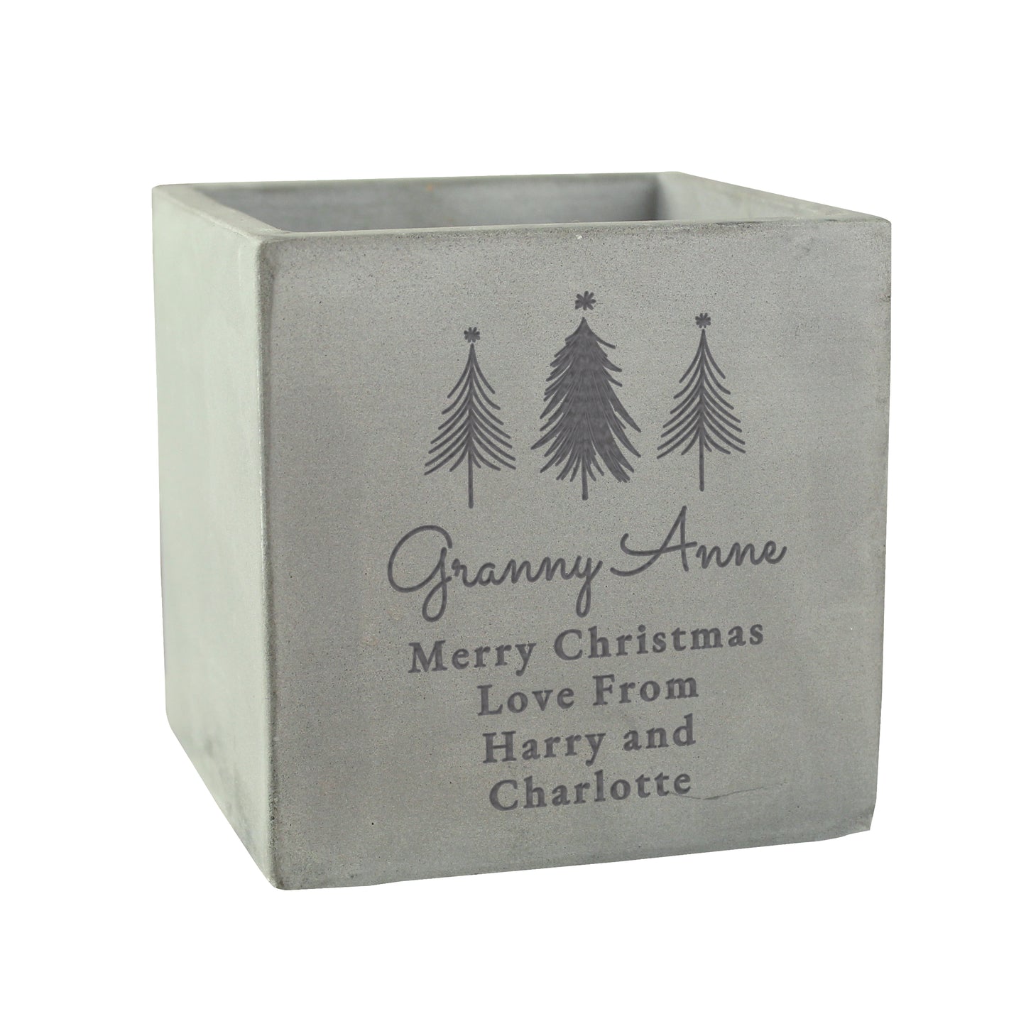 Personalised Christmas Tree Concrete Planter - MK&JD Gifts