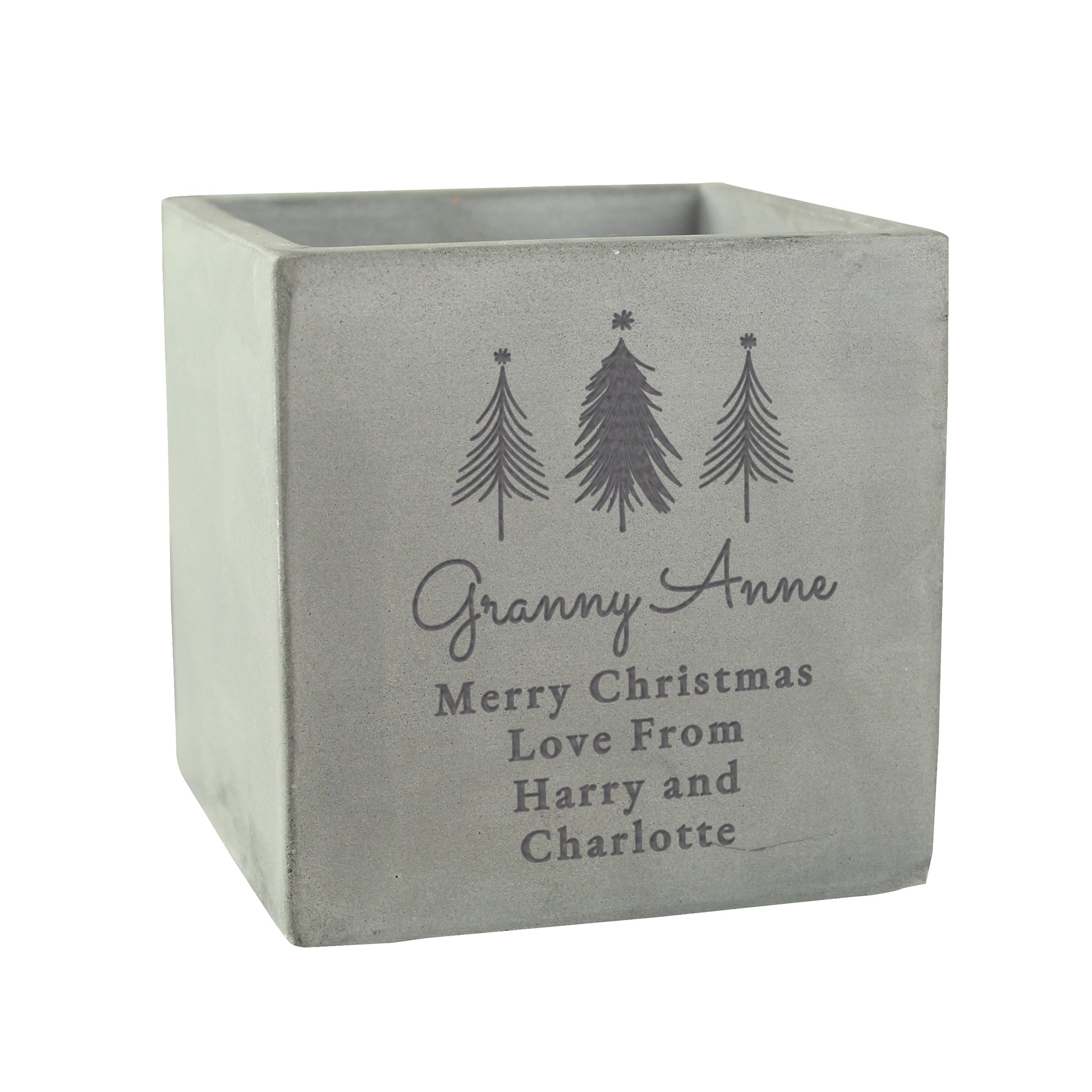 Personalised Christmas Tree Concrete Planter - MK&JD Gifts