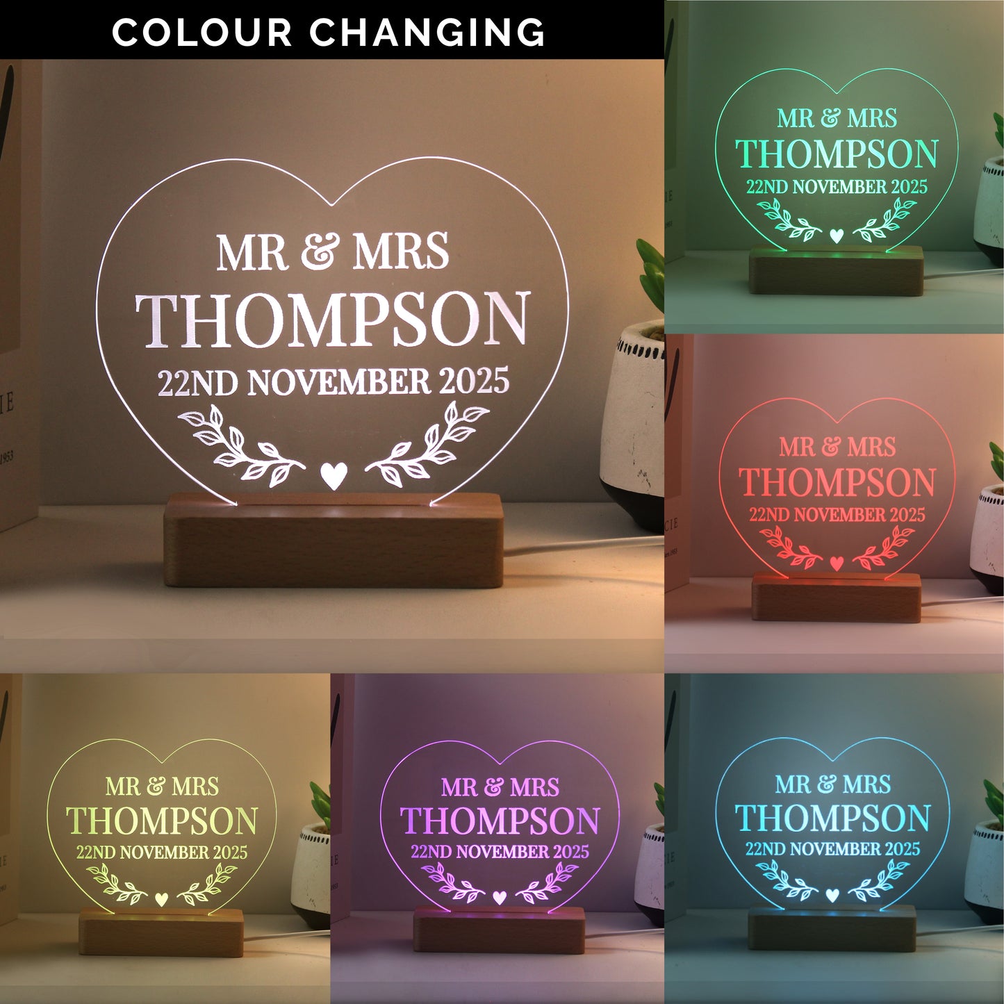 Personalised Wedding Heart LED Light - MK&JD Gifts