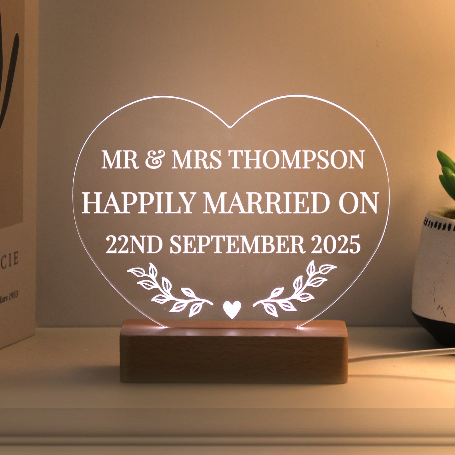 Personalised Wedding Heart LED Light - MK&JD Gifts