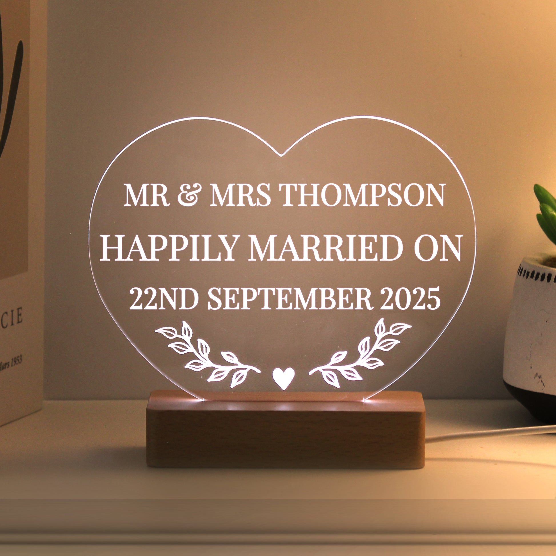 Personalised Wedding Heart LED Light - MK&JD Gifts