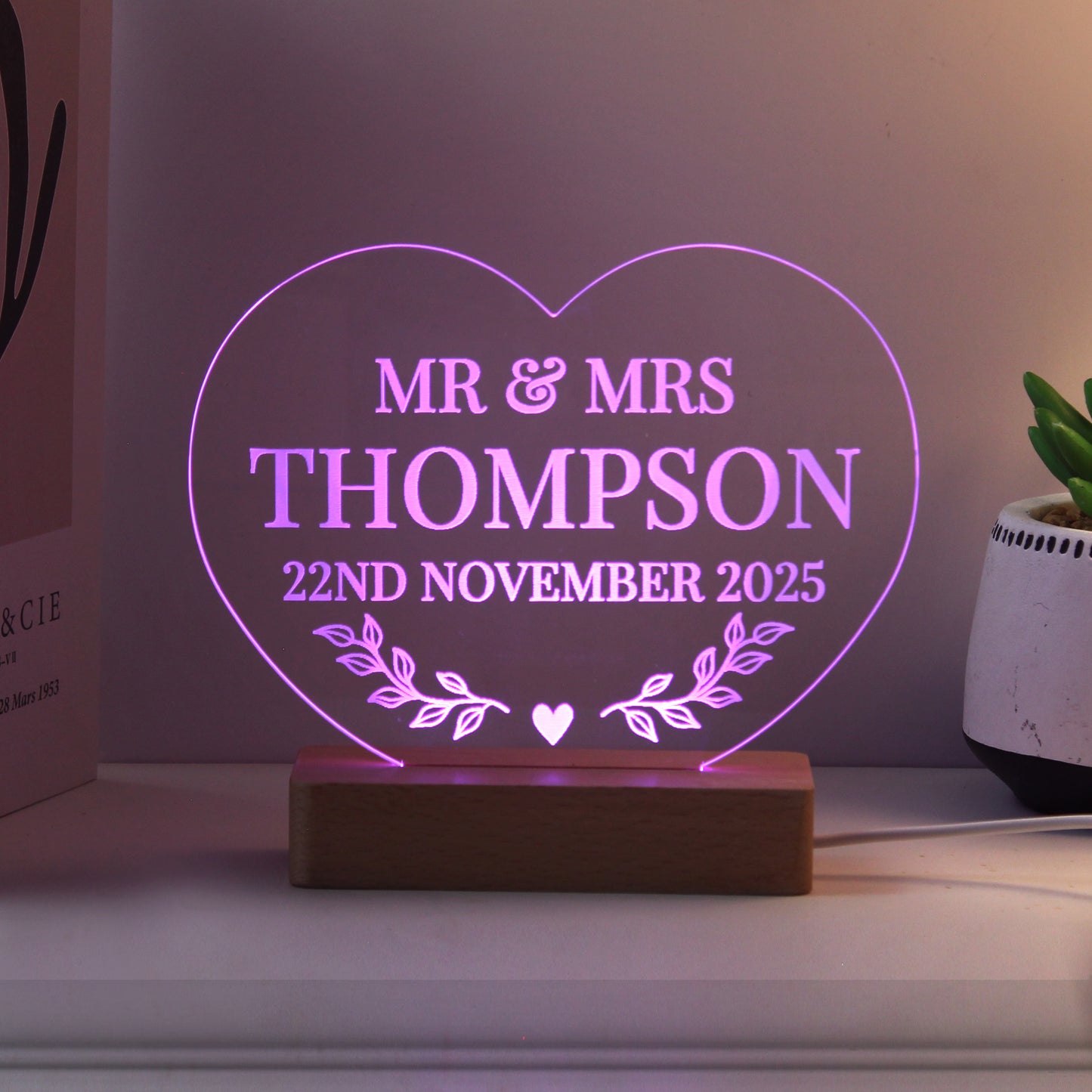 Personalised Wedding Heart LED Light - MK&JD Gifts