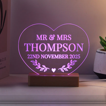 Personalised Wedding Heart LED Light - MK&JD Gifts