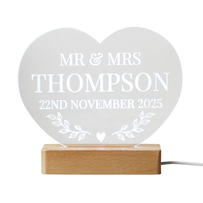 Personalised Wedding Heart LED Light - MK&JD Gifts