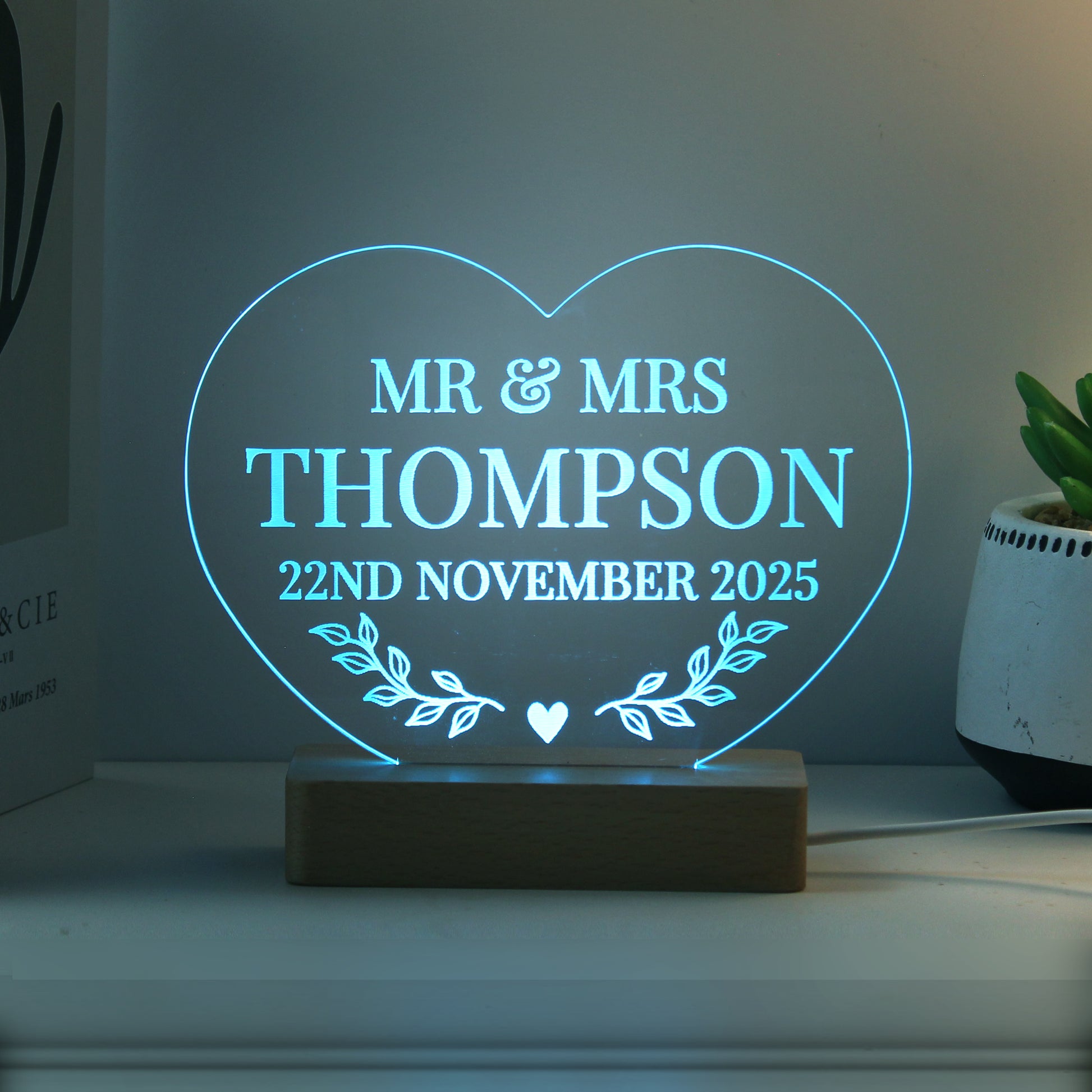 Personalised Wedding Heart LED Light - MK&JD Gifts