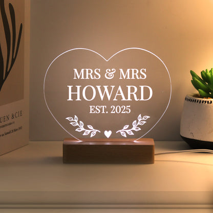 Personalised Wedding Heart LED Light - MK&JD Gifts