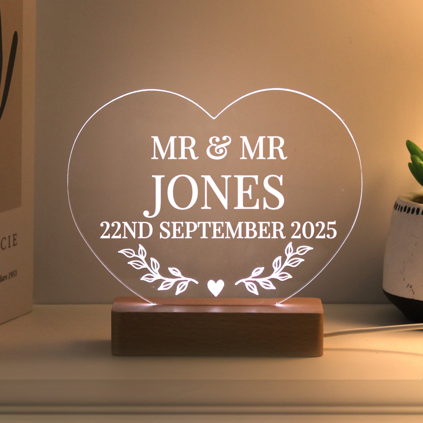 Personalised Wedding Heart LED Light - MK&JD Gifts