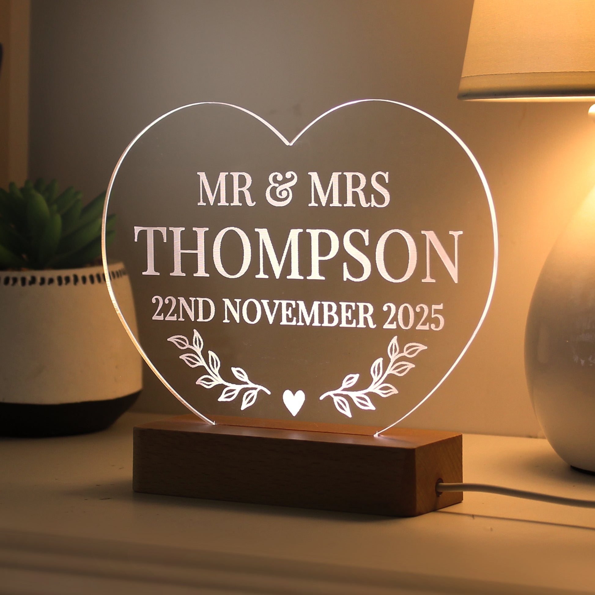 Personalised Wedding Heart LED Light - MK&JD Gifts