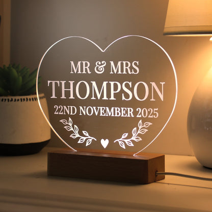 Personalised Wedding Heart LED Light - MK&JD Gifts