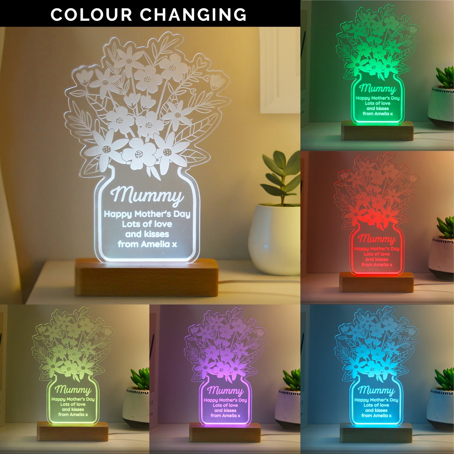 Personalised Flower Vase LED Light - MK&JD Gifts