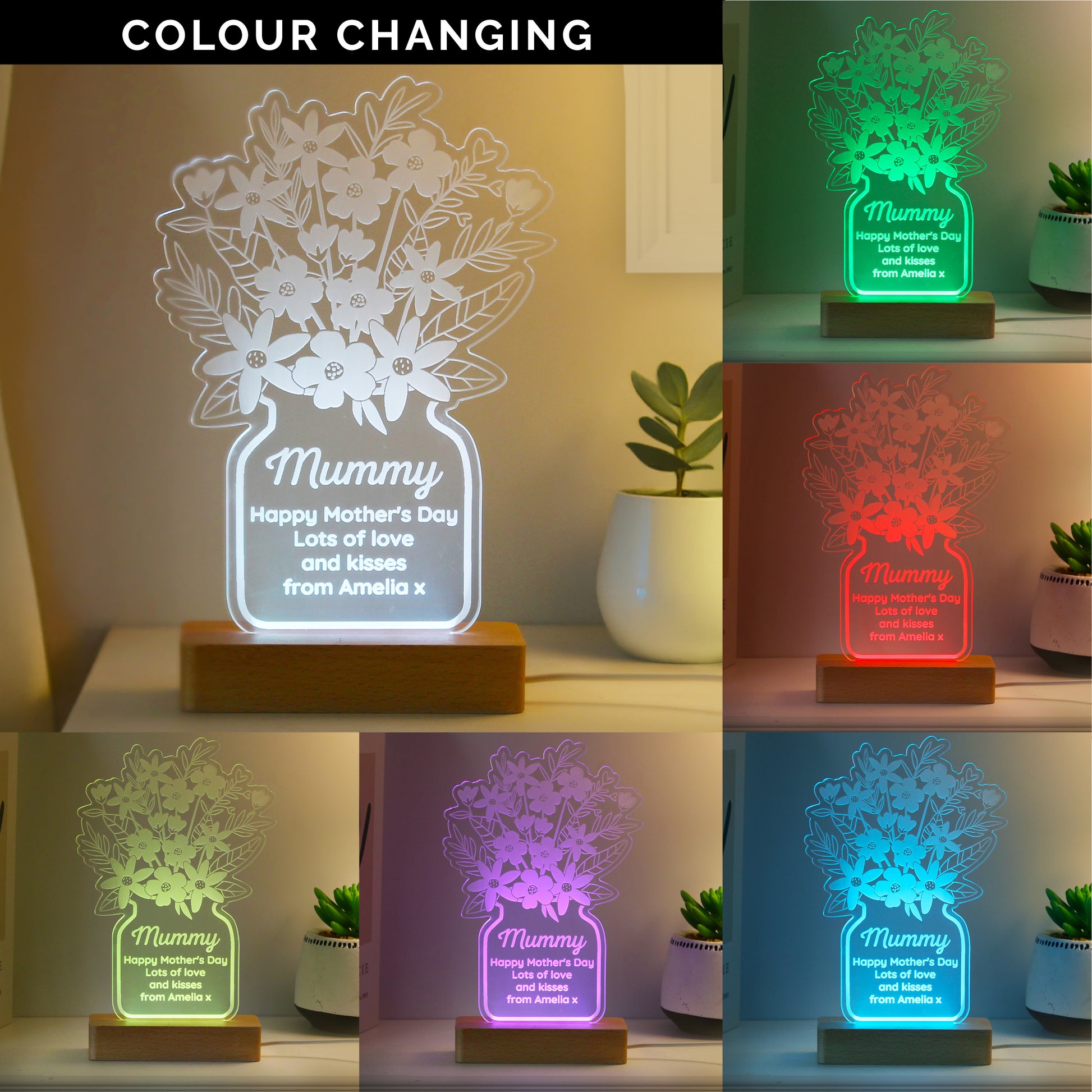 Personalised Flower Vase LED Light - MK&JD Gifts