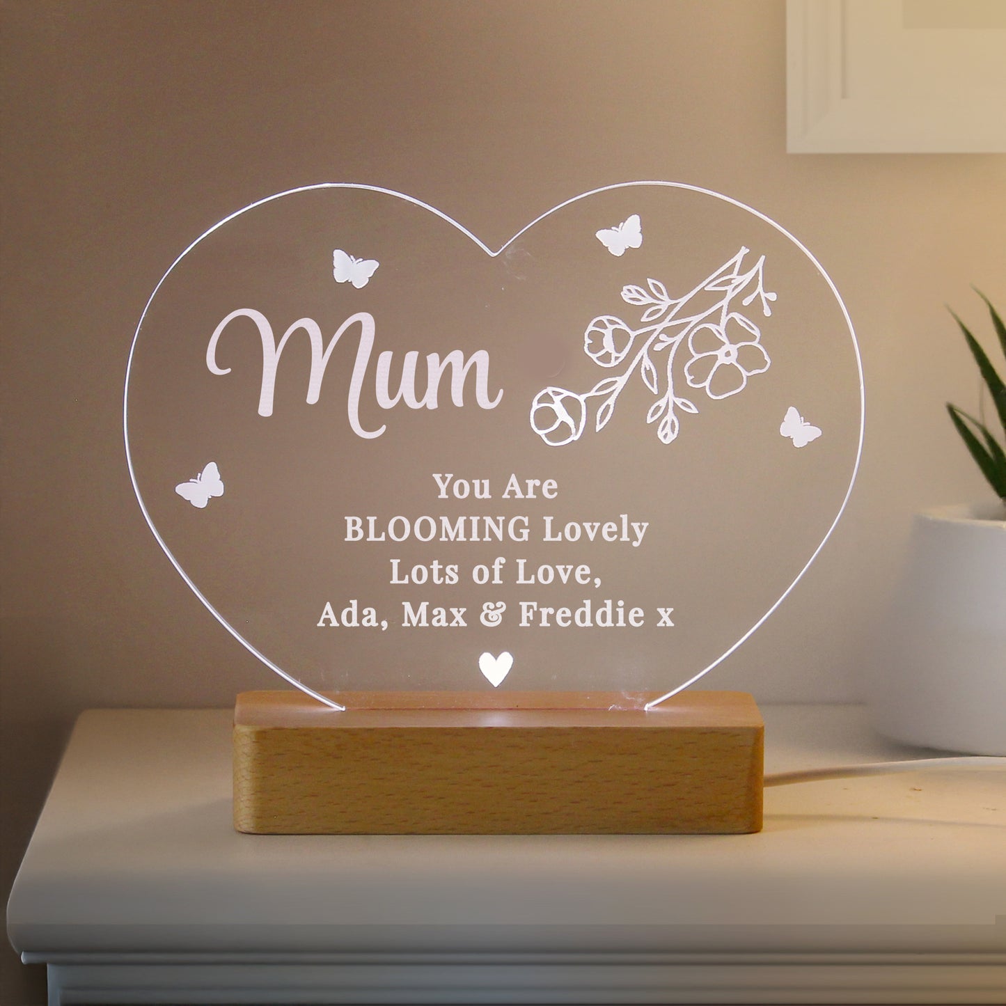 Personalised Floral Heart LED Light - MK&JD Gifts