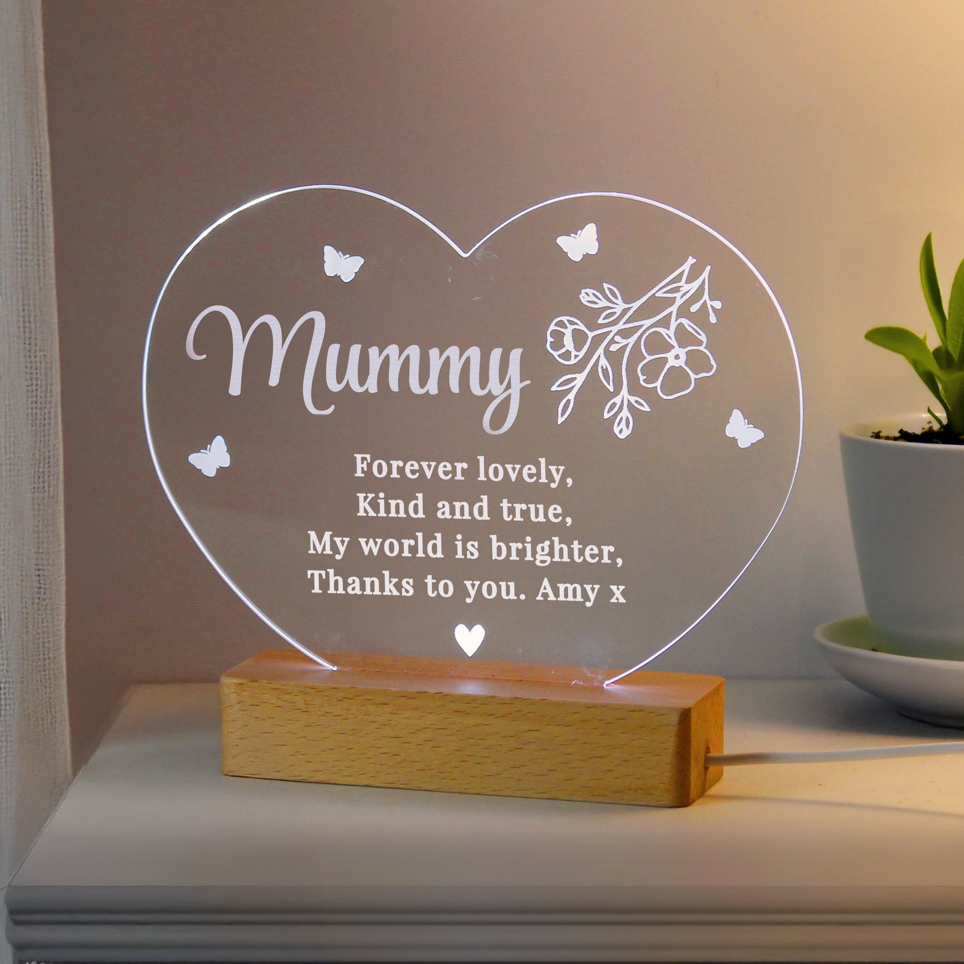 Personalised Floral Heart LED Light - MK&JD Gifts