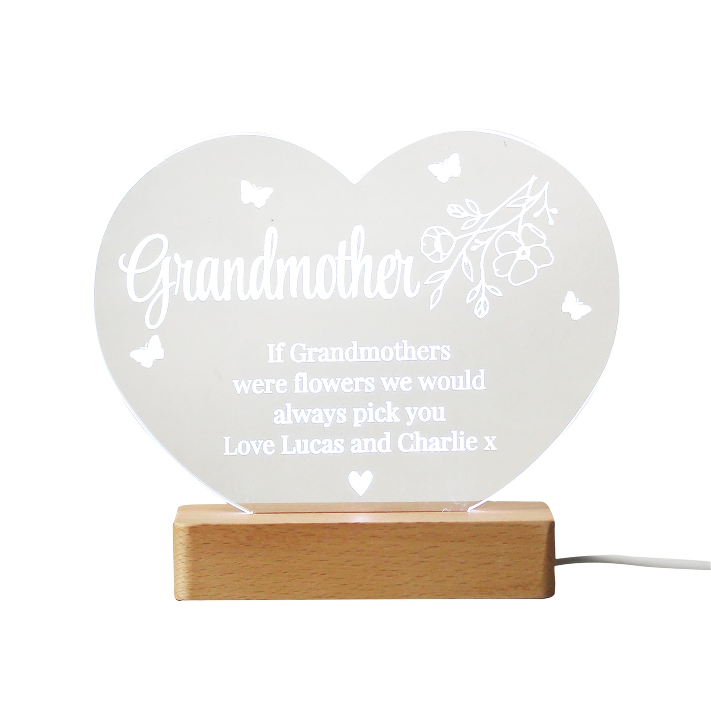Personalised Floral Heart LED Light - MK&JD Gifts