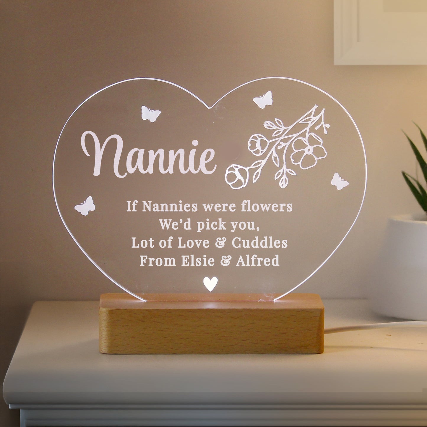Personalised Floral Heart LED Light - MK&JD Gifts