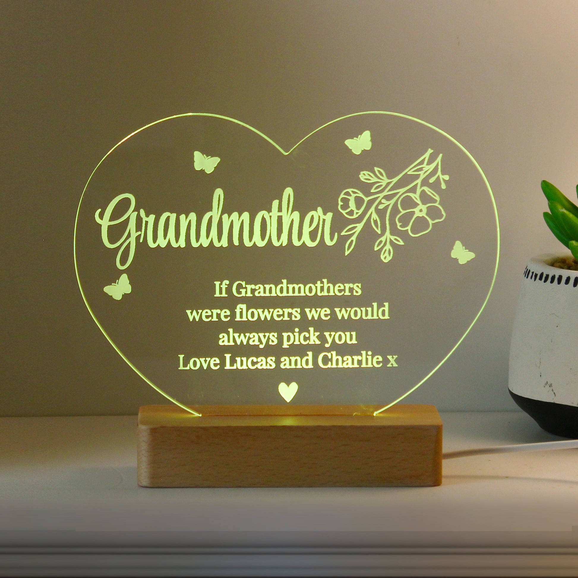 Personalised Floral Heart LED Light - MK&JD Gifts