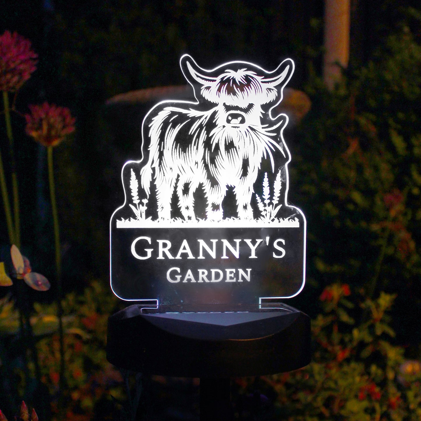 Personalised Highland Cow Garden Solar Light - MK&JD Gifts
