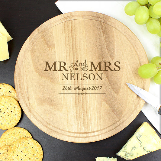 Personalised Mr & Mrs Round Chopping Board