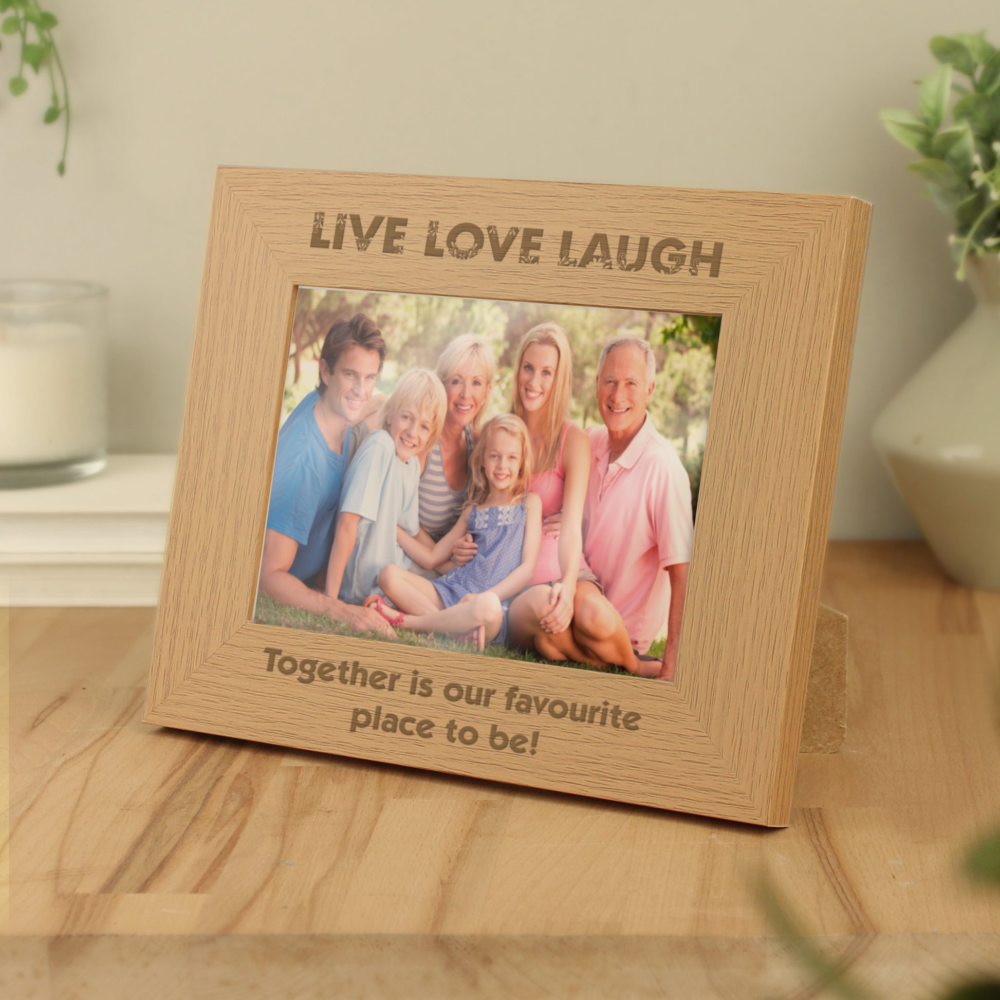 Personalised Live Love Laugh 5x7 Landscape Oak Finish Photo Frame - MK&JD Gifts