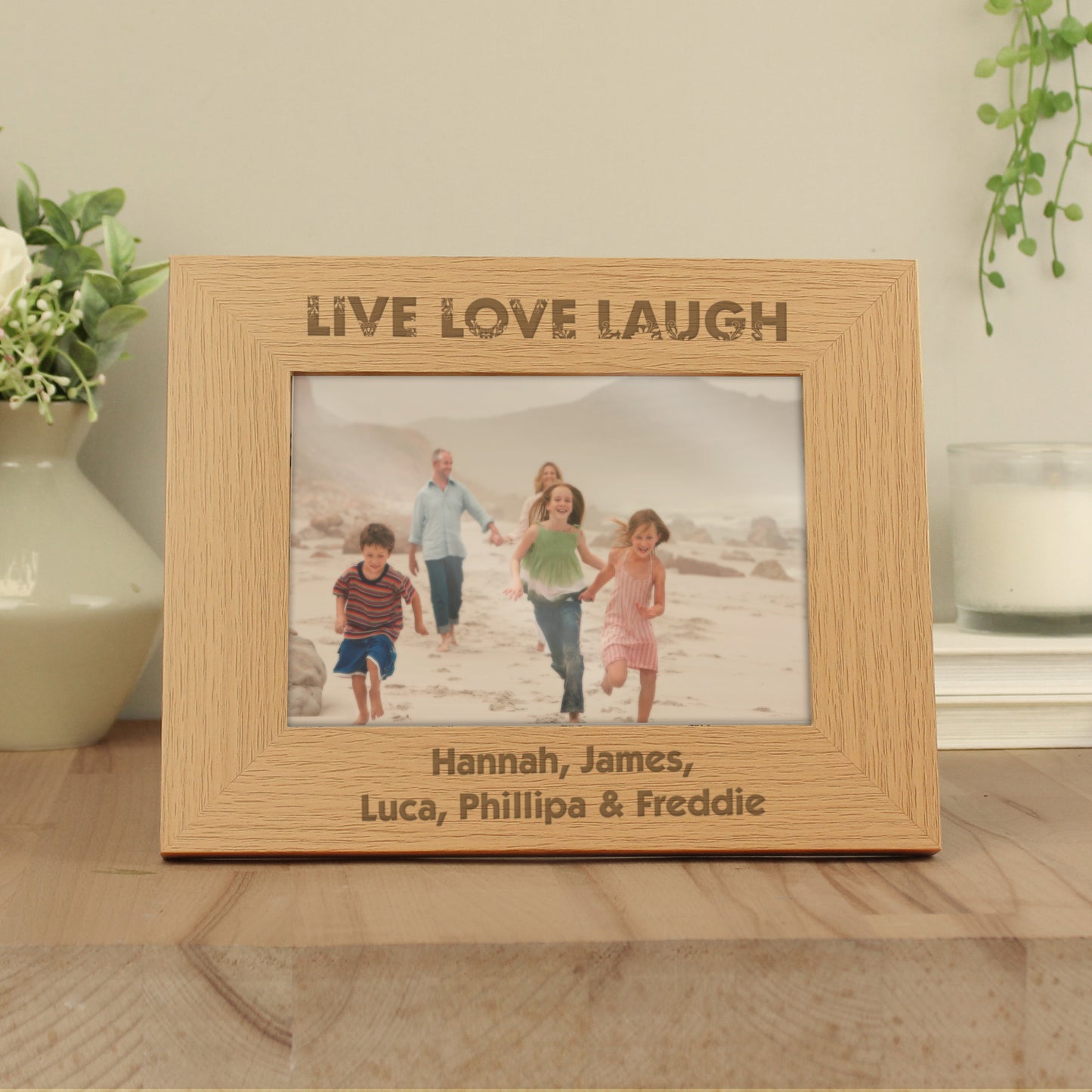 Personalised Live Love Laugh 5x7 Landscape Oak Finish Photo Frame - MK&JD Gifts