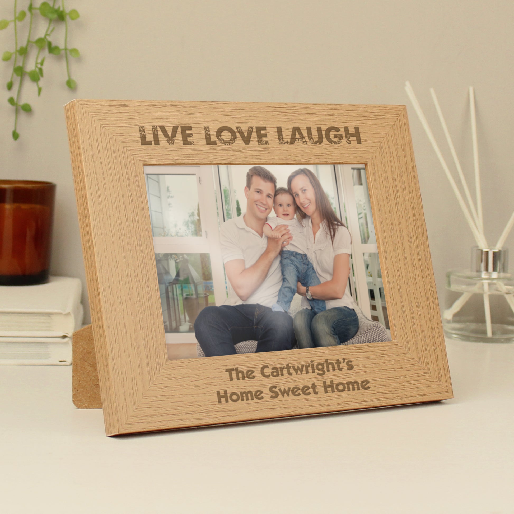 Personalised Live Love Laugh 5x7 Landscape Oak Finish Photo Frame - MK&JD Gifts