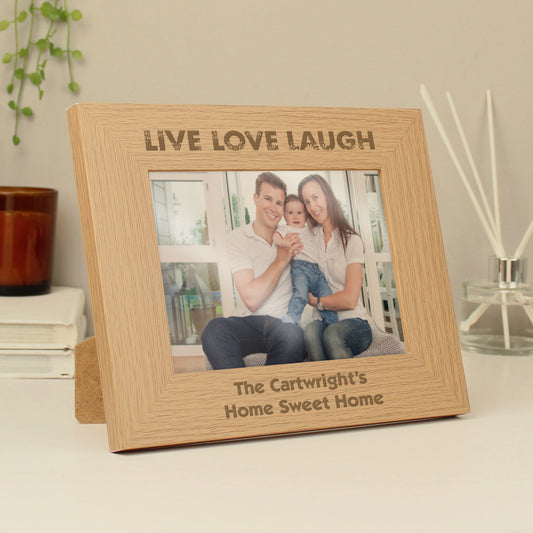 Personalised Live Love Laugh 5x7 Landscape Oak Finish Photo Frame - MK&JD Gifts
