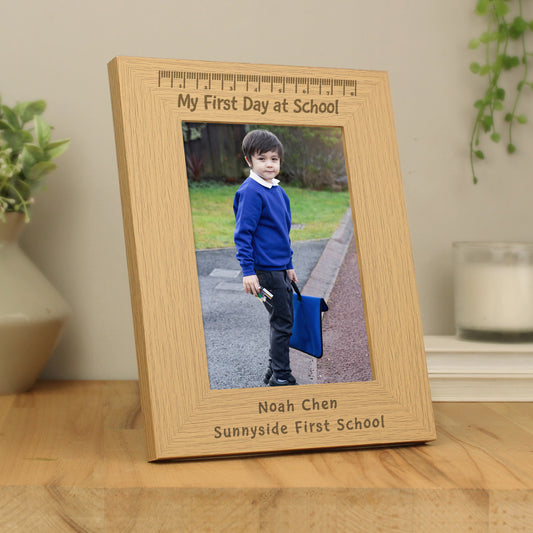 Personalised My First Day at School 5x7 Oak Finish Photo Frame - MK&JD Gifts