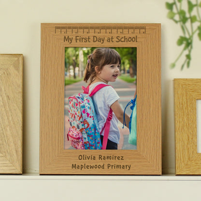 Personalised My First Day at School 5x7 Oak Finish Photo Frame - MK&JD Gifts
