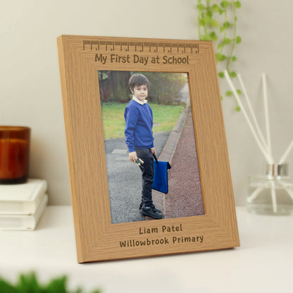 Personalised My First Day at School 5x7 Oak Finish Photo Frame - MK&JD Gifts