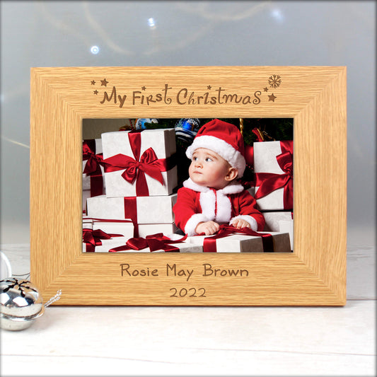 Personalised Oak Finish 6x4 My First Christmas Photo Frame - MK&JD Gifts