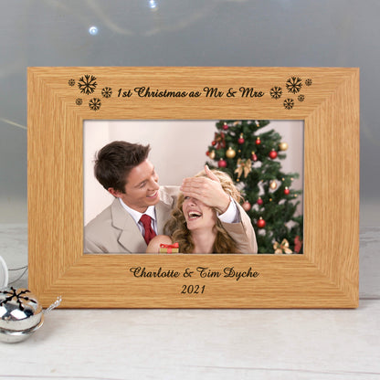 Personalised Oak Finish 6x4 Snowflake Photo Frame - MK&JD Gifts