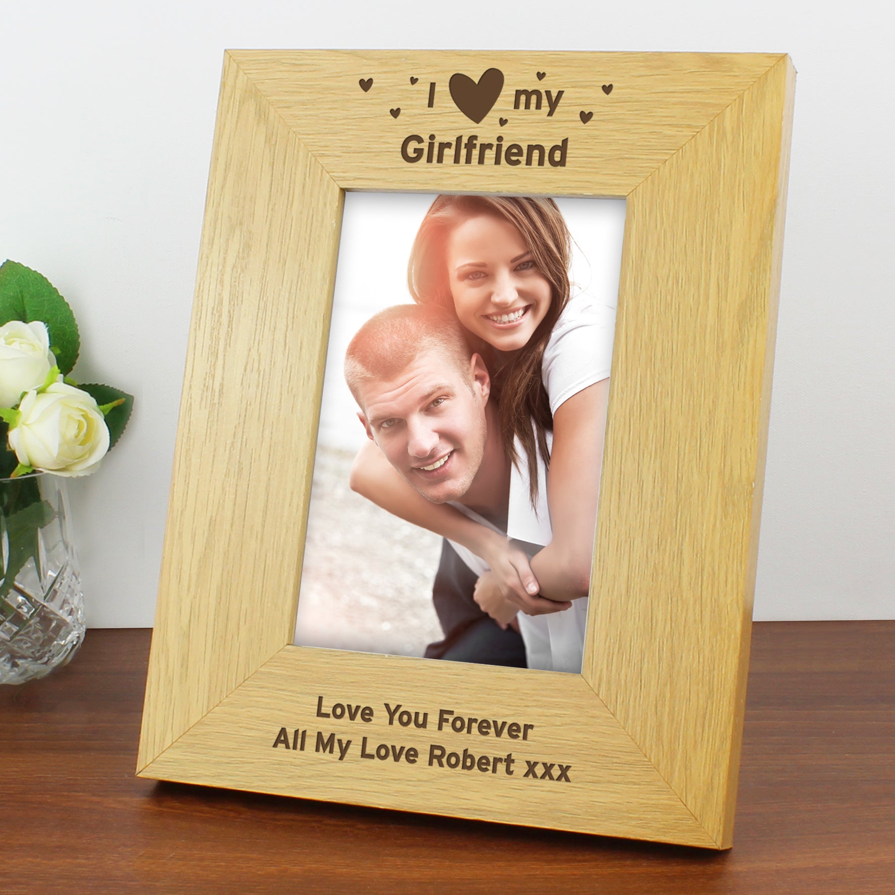 Personalised Oak Finish 6x4 I Heart My Photo Frame - MK&JD Gifts