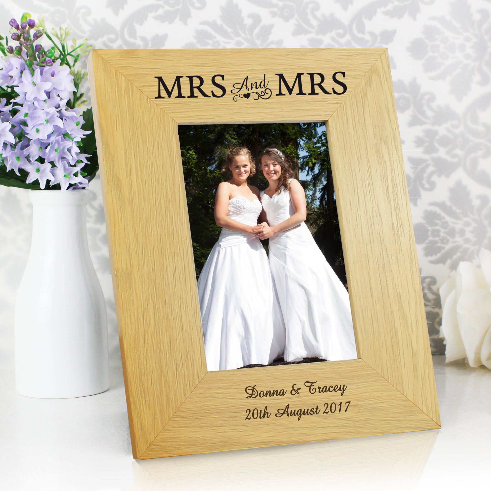 Personalised Oak Finish 6x4 Mrs & Mrs Photo Frame - MK&JD Gifts